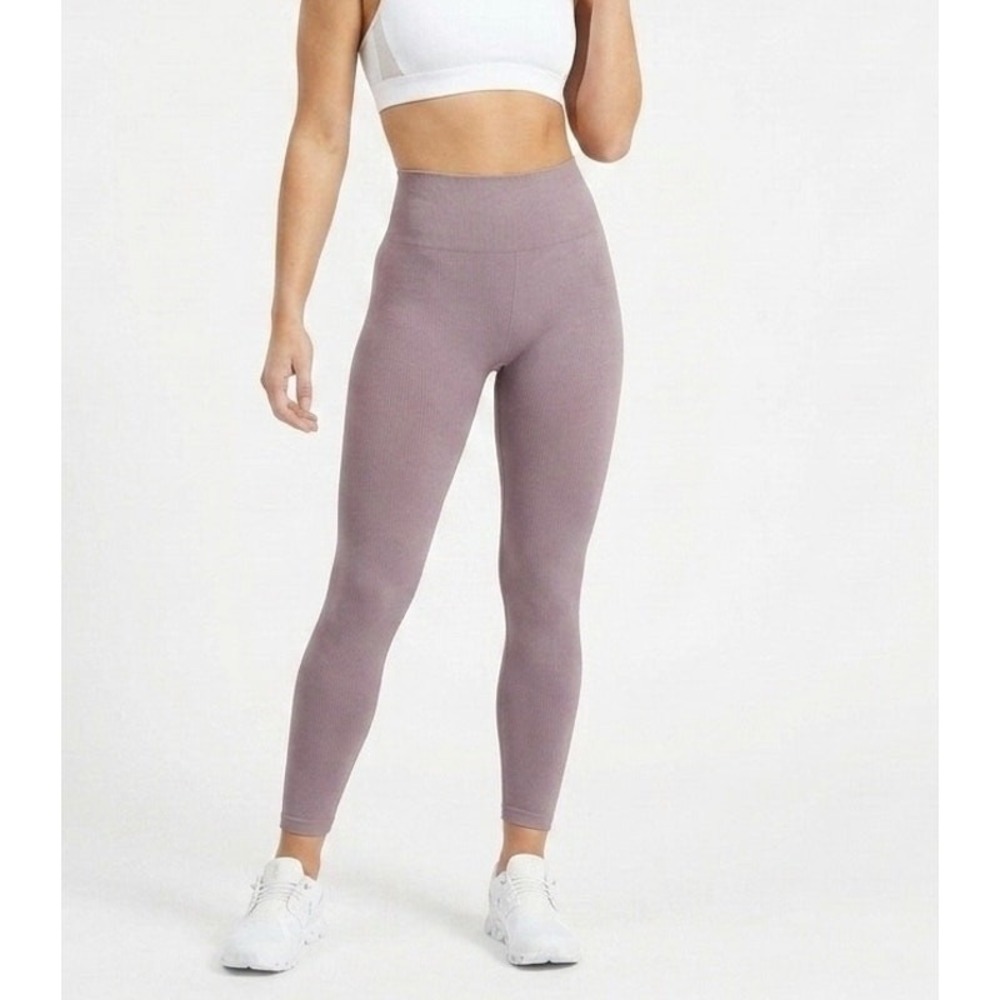 Everlane Seamless Yoga Leggings Purple Ribbed Stretch Athletic Pants Dual Fit XS